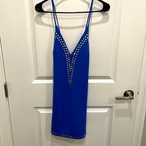 NBD mini dress in blue with gold embellishments